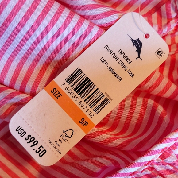 NEW Tommy Bahama Palm Cove Pink and White Striped Swing Cami Top Small MSRP $100 - Picture 2 of 16